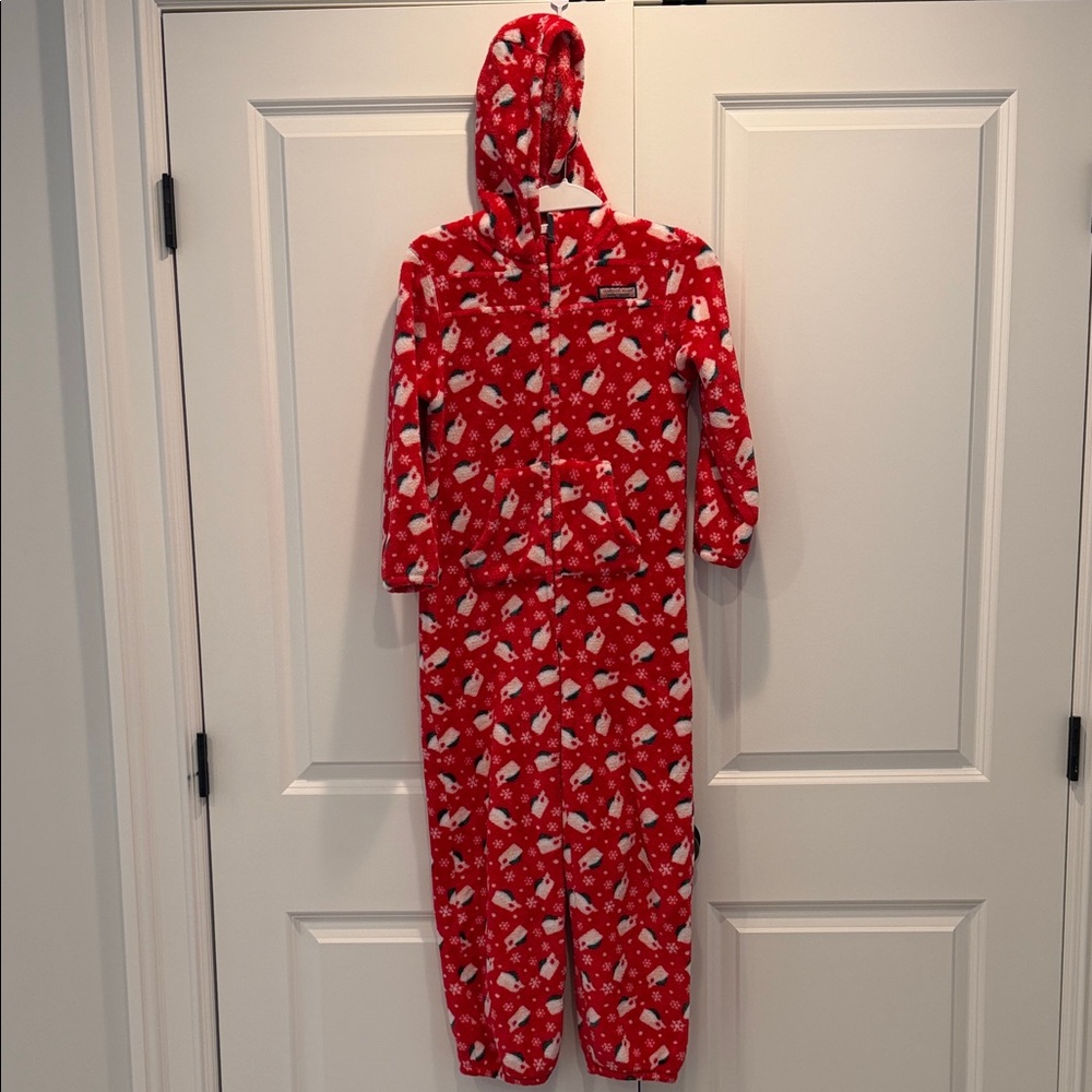 Vineyard Vines Holiday Christmas High-Pile Hooded One-Piece PJs, unisex sm 7-8